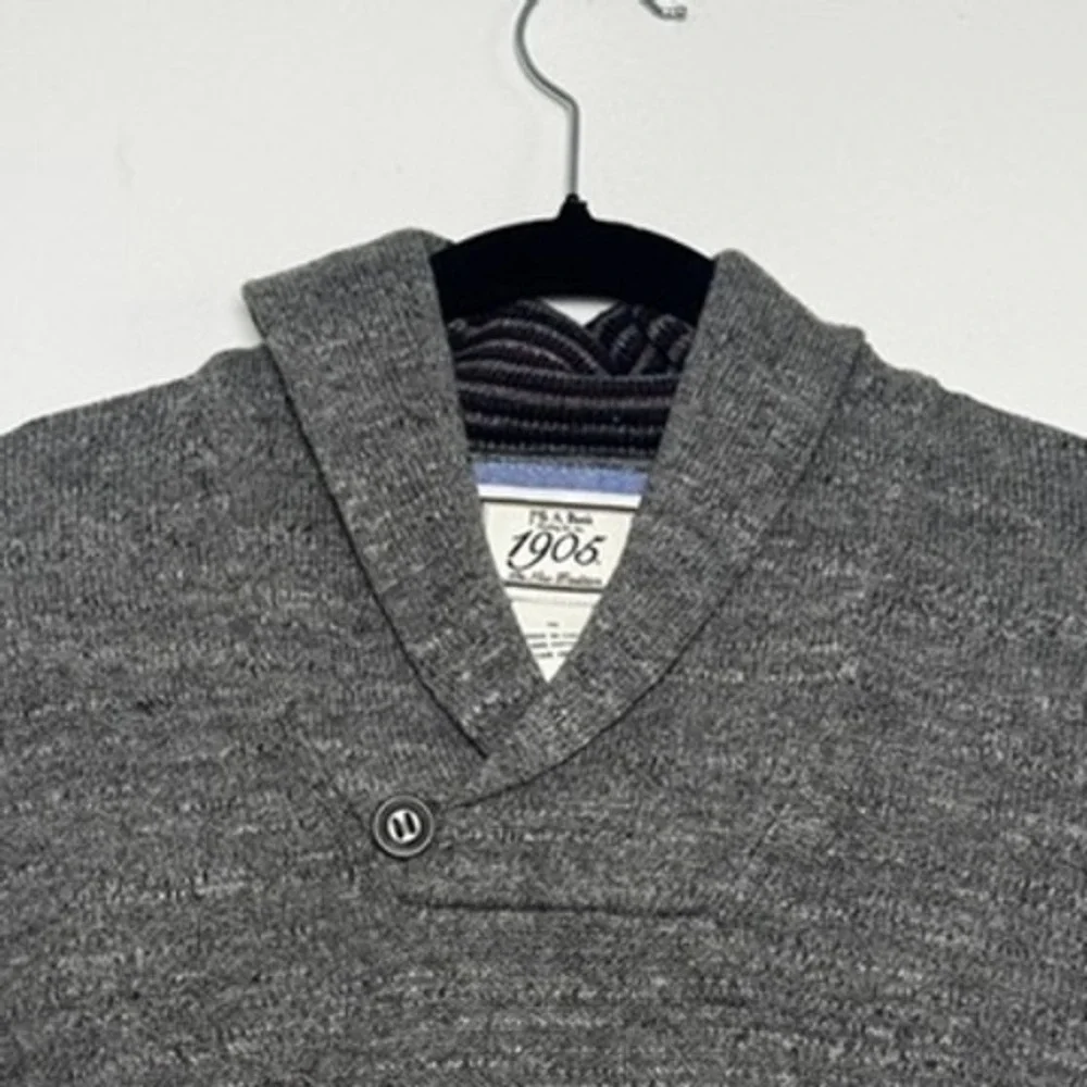 Jos. A. Bank 1905 Sweater Mens Medium Gray Shawl Collar Cotton Pullover Preppy - Picture 5 of 9